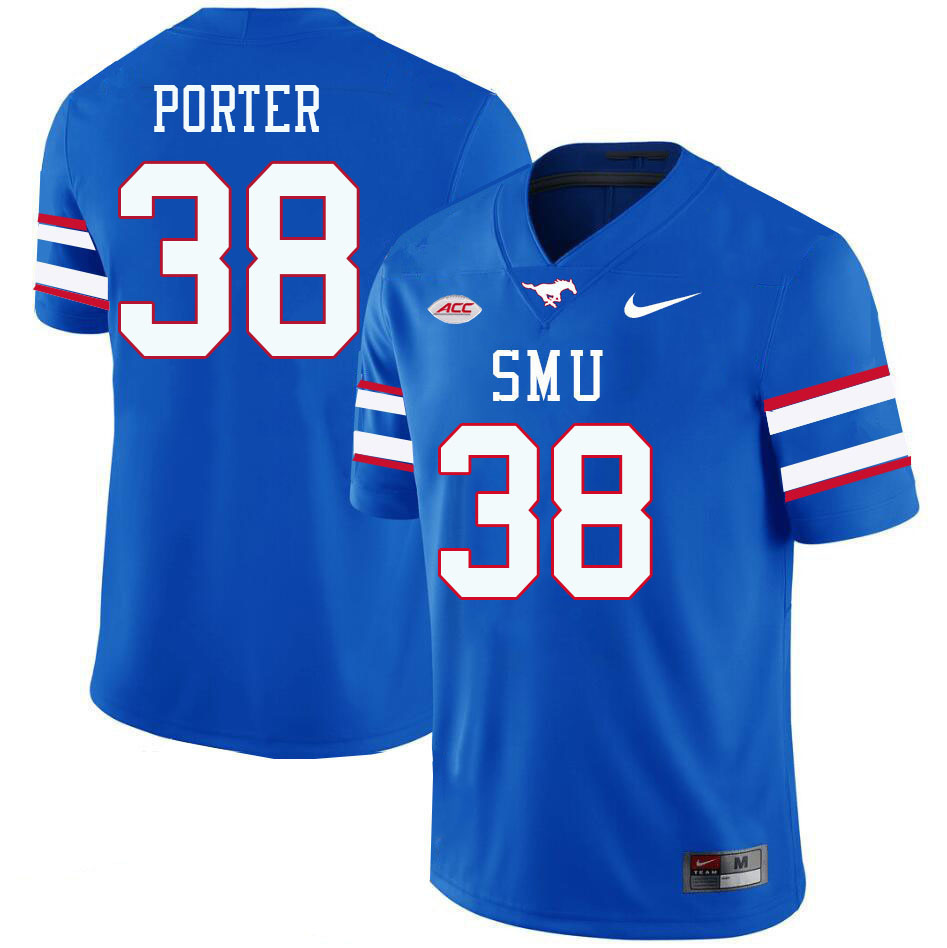 SMU Mustangs #38 John Porter College Football Jerseys Stitched Sale-Royal